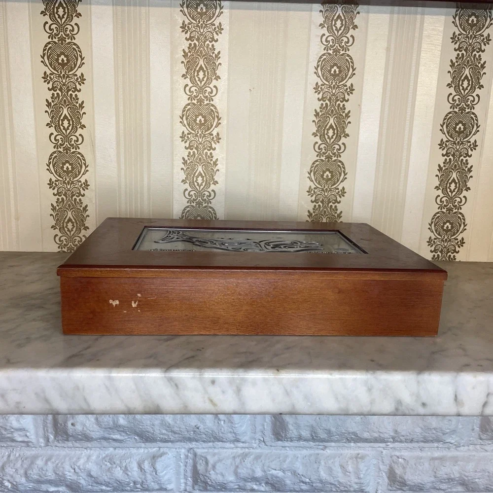 Wooden Keepsake Box Salmon Eagle‎ Pewter Art Artist Roxana Leask